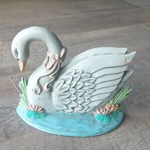 Vintage cottagecore swan Iron doorstop bookend decor Grannycore
